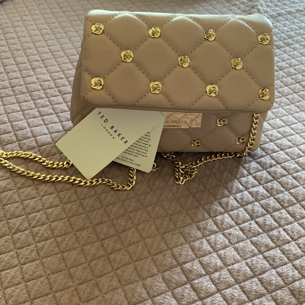 NEW Ted Baker London Ginn Quilted Leather Pink Crossbody Bag /Gold Chain Strap
